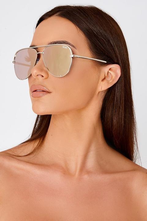 Rose /gold Sunglasses - Quay High Key Rose Gold Oversized Aviator Sunglasses