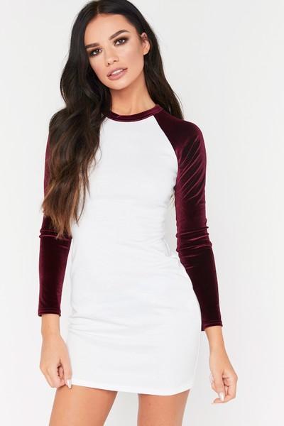 Rhiannon White Velvet Sleeve T-shirt Dress