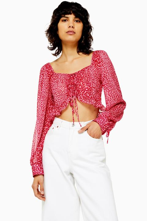 Womens Pink Leopard Prairie Blouse - Pink, Pink