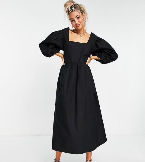 Collusion Oversize Garden Midi Smock Dress In Black