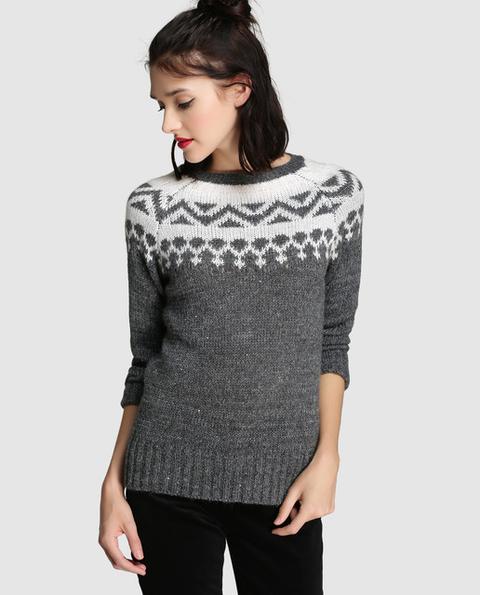 Fórmula Joven - Jersey De Mujer Con Estampado Jacquard Y Manga Larga Gris