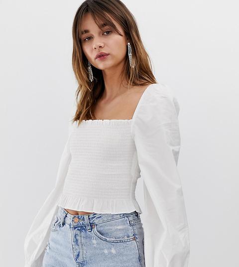 Stradivarius – Geraffte Bluse In Weiß