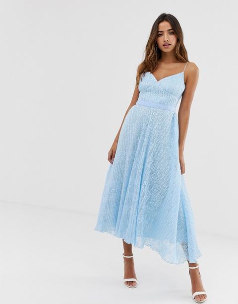 Forever U Cami Prom Midi Lace Dress In Pale Blue