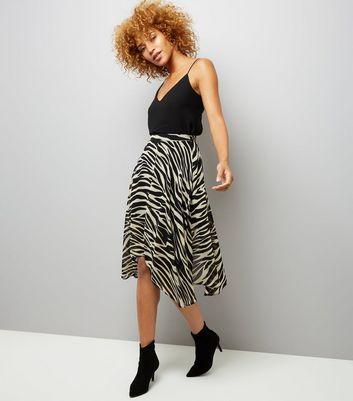 Black Zebra Print Hanky Hem Midi Skirt