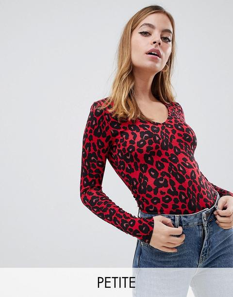 New Look Petite - Body Rosso Con Scollo A V E Stampa Animalier - Rame