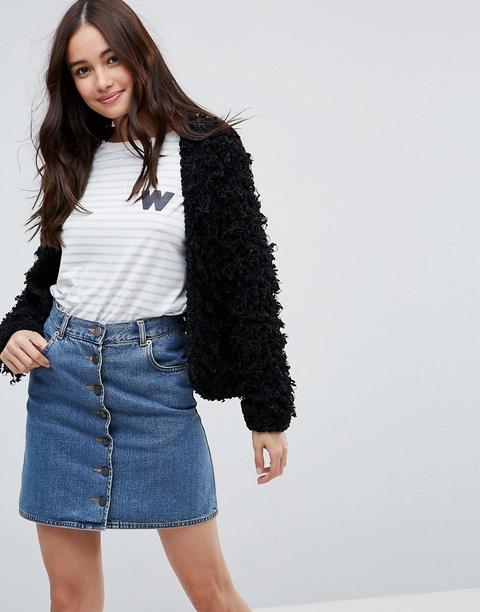 Asos - Cardigan Corto A Punto Pelliccia - Nero