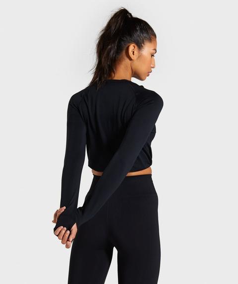 Gymshark Breeze Lightweight Seamless Long Sleeve Crop Top - Black from ...