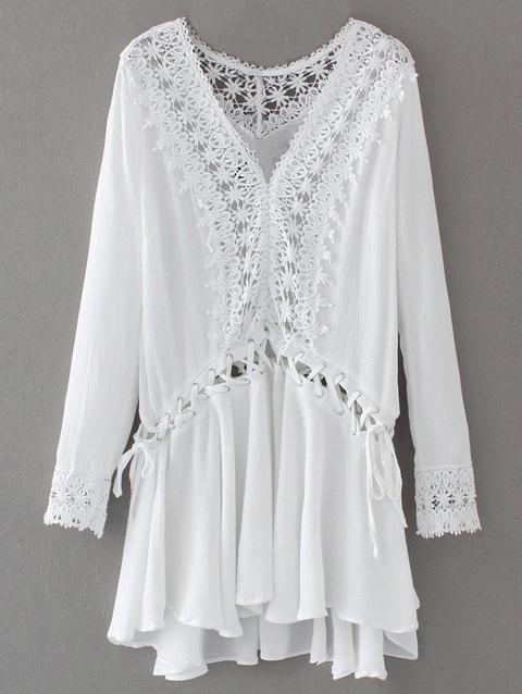 Pizzo Lace Trim Dress Up Tunica White Purple
