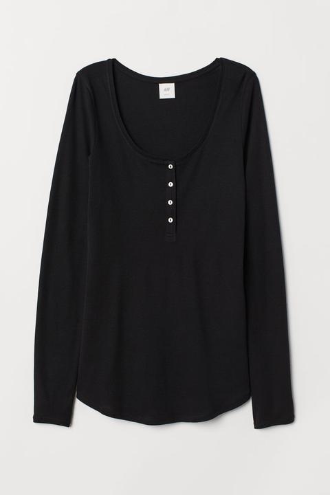 H & M - Maglia In Jersey Con Bottoni - Nero