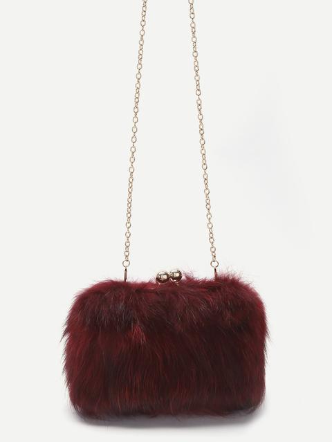 Borsa Con Catena Crossbody Di Pelliccia Sintetica Rosso