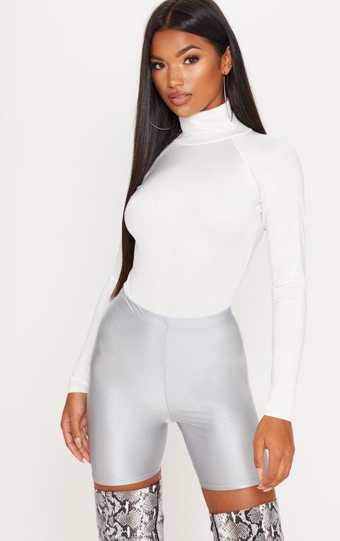 White Seamless Roll Neck Bodysuit, White