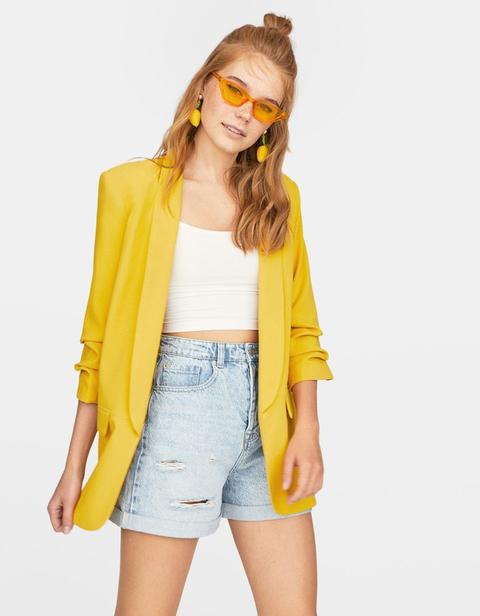 Blazer Con Manica Pieghettata Giallo