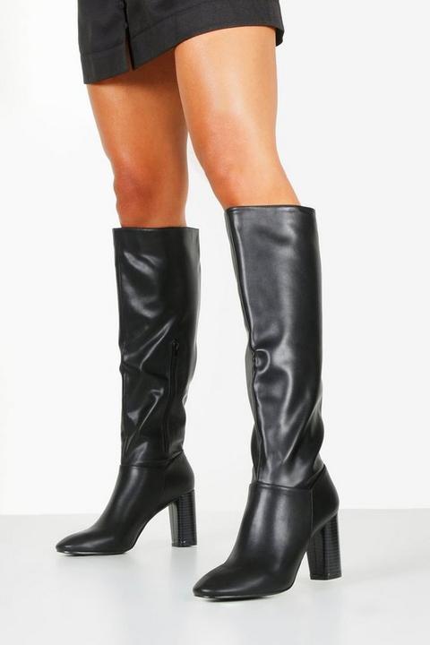 Womens Block Heel Knee High Boots - Black - 8, Black