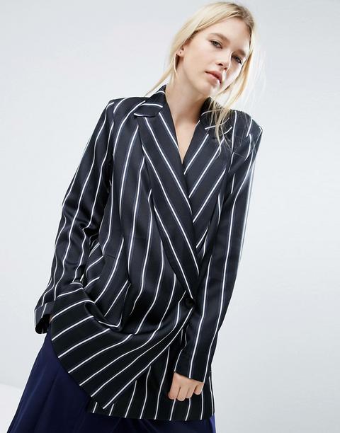 Americana Con Diseño A Rayas Muy Finas Y Detalle De Tiras De Cierre De Asos White