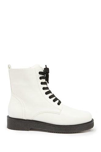 Forever 21 Faux Leather Combat Boots White