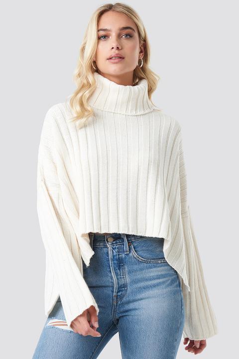 Big Ribbed High Neck Sweater Weiß