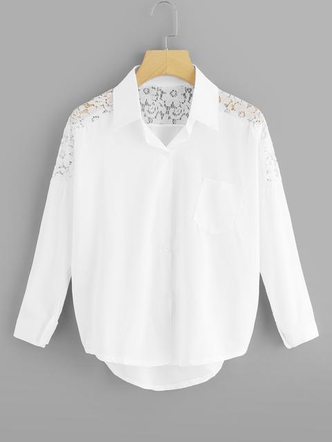 Lace Panel Solid Blouse