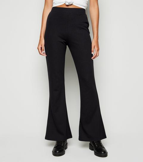 Black Scuba Crepe Flared Trousers New Look