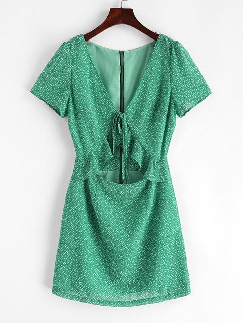 Zaful Mini Abito Attillato A Pois A Pois Light Sea Green