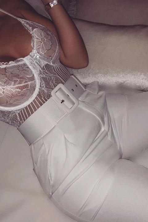 White Belted Cigarette Trousers