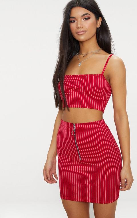 Red Pinstripe Mini Skirt