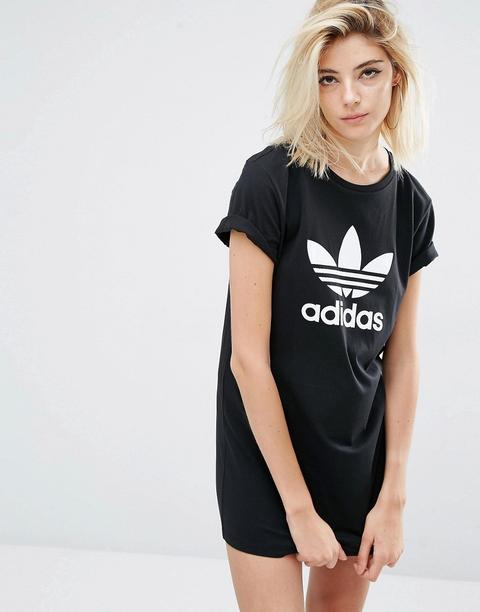 Adidas Originals - Adicolor - Vestito T-shirt Con Logo A Trifoglio - Nero