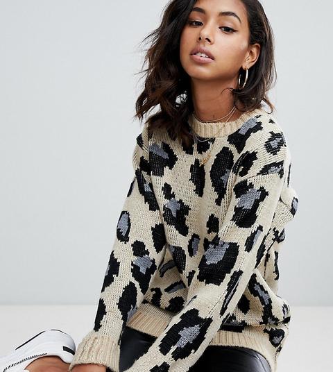 Prettylittlething Ribbed Jumper In Leopard Print