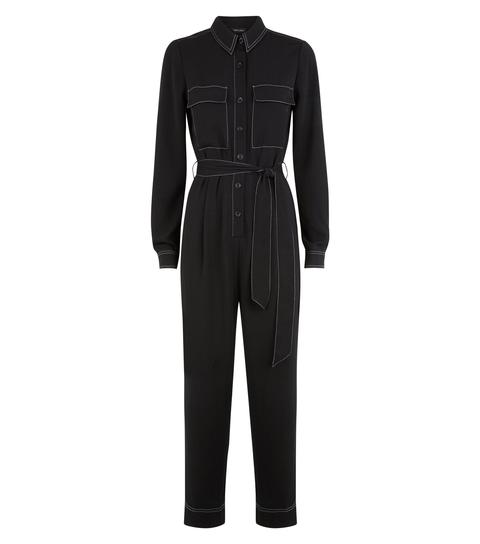 Black Contrast Stitch Jumpsuit New Look