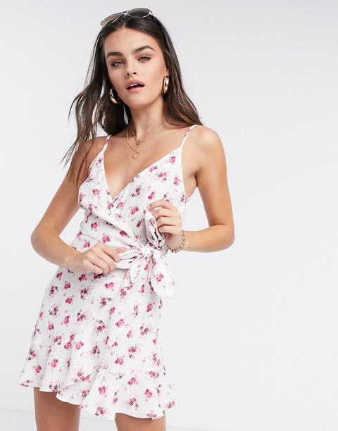 Stadivarius Str Wrap Dress In Floral Print-white