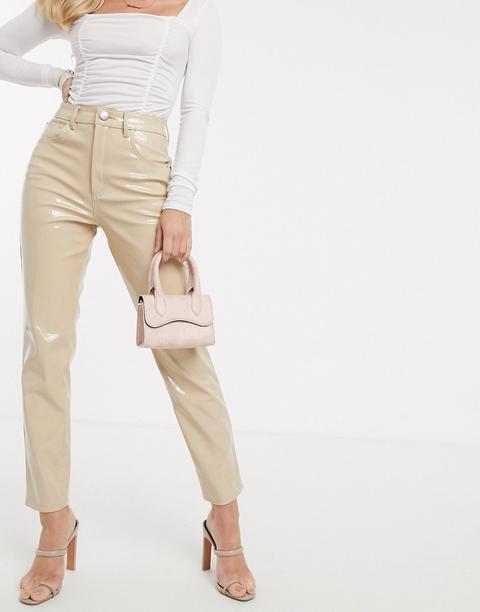 Asos Design Farleigh High Waist Slim Mom Jeans In Cream Vinyl