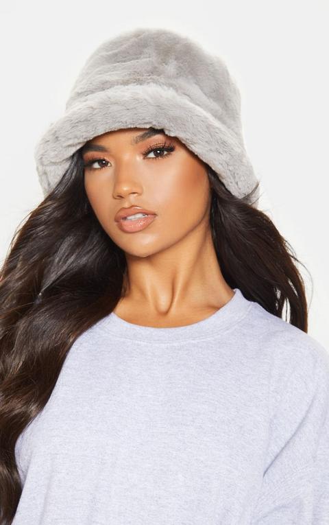 Grey Faux Fur Bucket Hat