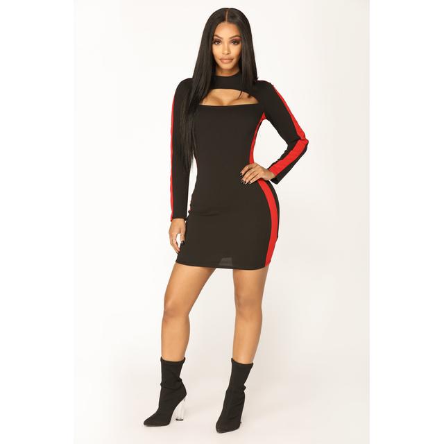 fashion nova red long sleeve dress