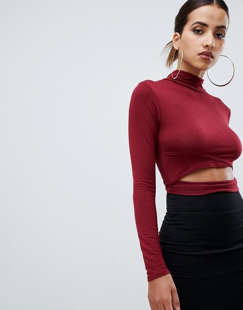 Prettylittlething - Top Dolcevita Con Cut-out Bordeaux - Rosso