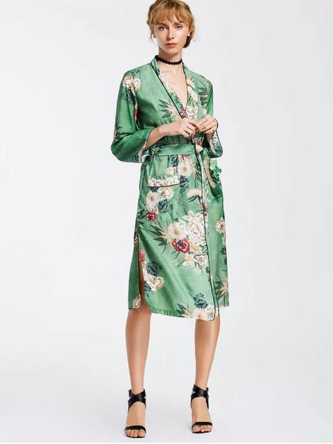 Kimono Floral Cinturón Duster Coat