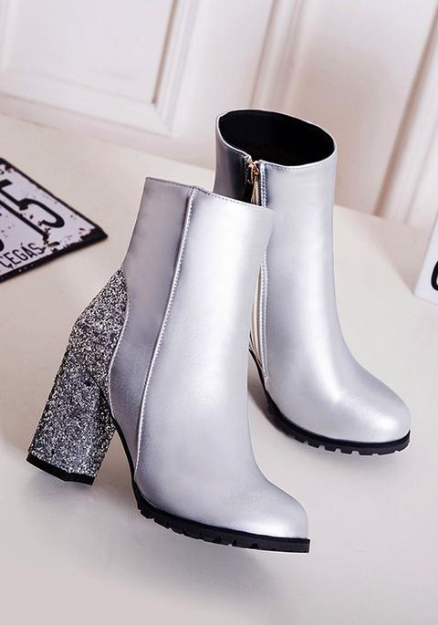 Stivaletti Punta Tonda Paillky Moda Argento