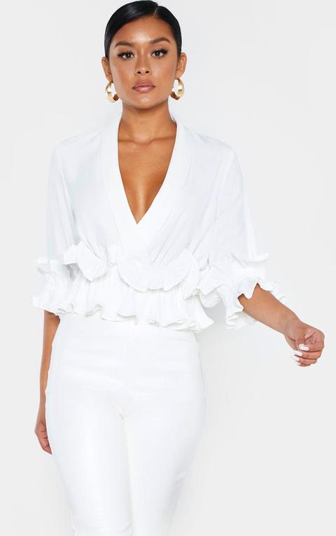 White Frill Detail Pleated Blouse