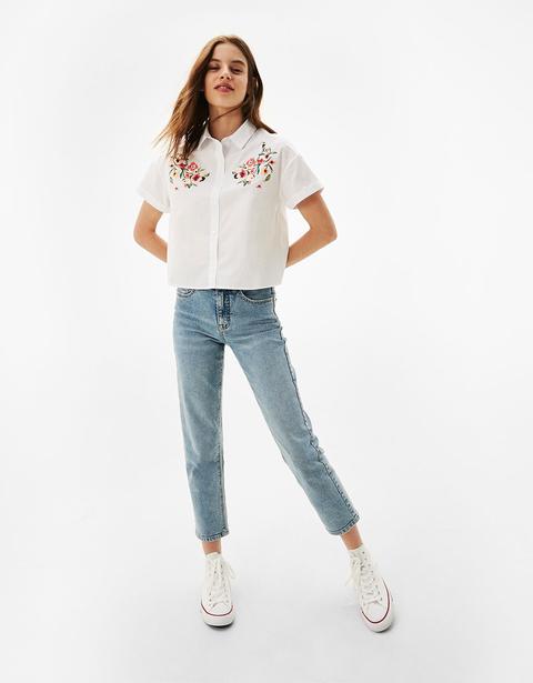 Camicia Cropped Ricamo Floreale