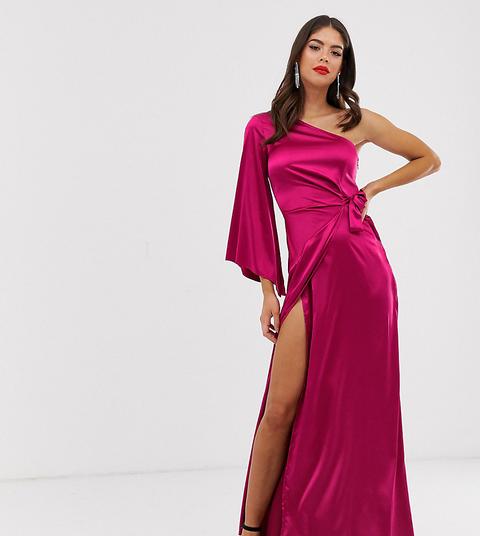 Missguided Tall - Vestito Lungo Monospalla Drappeggiato Lampone - Rosa