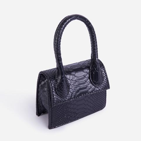 Nellie Super Mini Grab Bag In Textured Black Snake Print Faux Leather,, Black