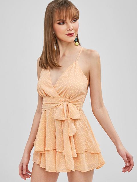 Flounce Criss Cross Pagliaccetto Con Cintura Apricot Warm White Cadetblue