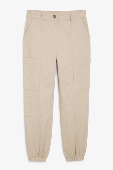 Cotton Cargo Trousers - Beige