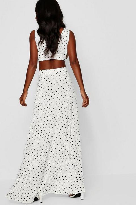 white polka dot maxi skirt