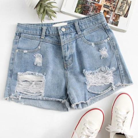 Übergroße Zerrissene Jeans Shorts