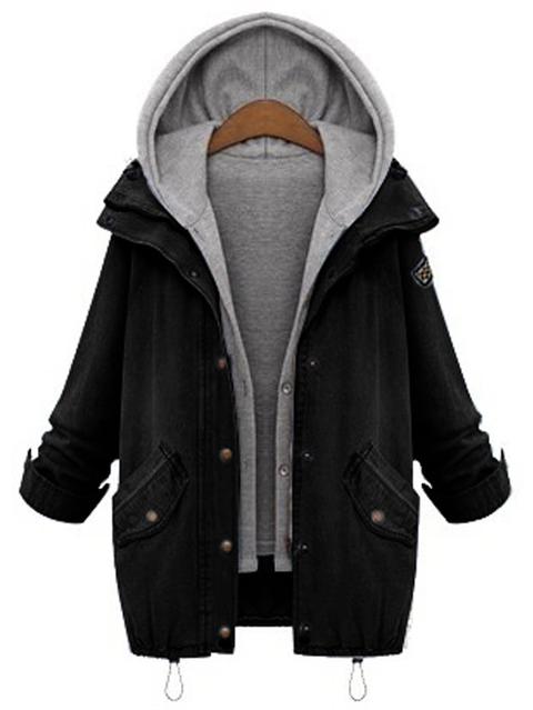 Hooded Drawstring Boyfriend Trends Jean Swish Pockets Two Piece Coat