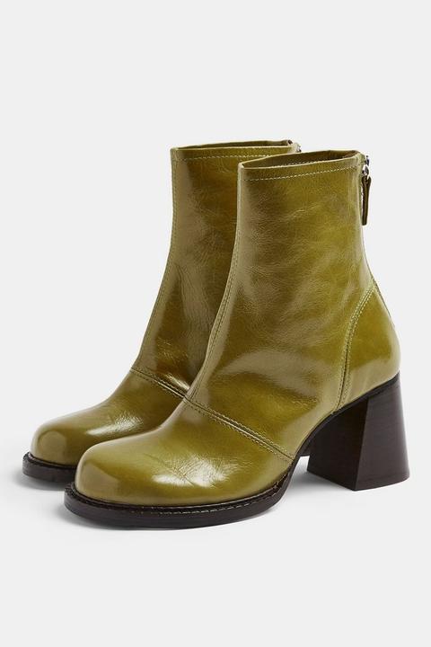 Milo Green Patent Leather Chunky Scoop Toe Boots