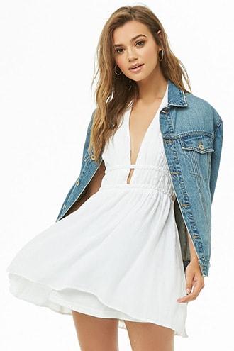 Forever 21 Crochet-back Mini Halter Dress White