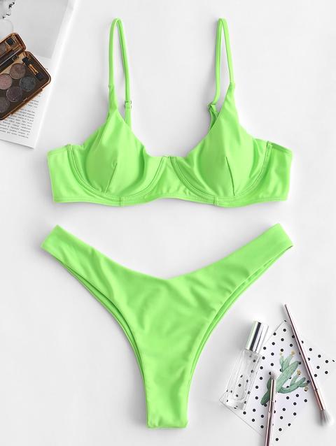 Zaful Cheeky Underwire Neon Bikini Set