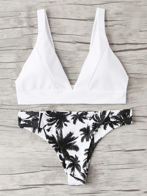 Set De Bikini De Cuello Profundo Con Estampado