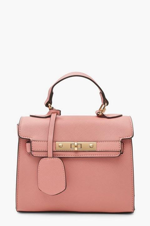Womens Structured Mini Lock Crossbody Bag - Pink - One Size, Pink