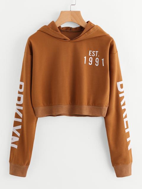 Letter Print Crop Hoodie